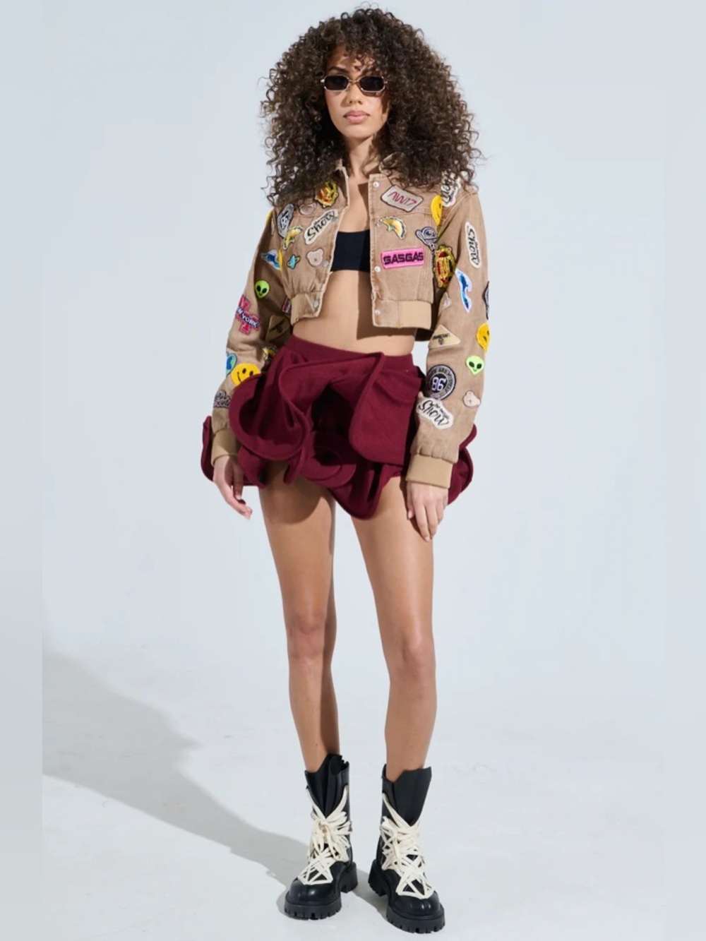 UPSIDE DOWN WAVY MINI SKIRT IN BURGUDY